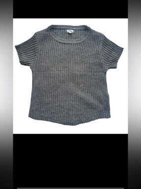 POL Gray Ribbed Knit Short Sleeve Top Casual Soft Stretch Tee